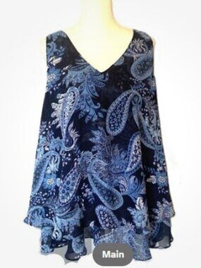Lane Bryant V Neck Double Layered Swing Tank Size 26 Paisley Blue White Black
